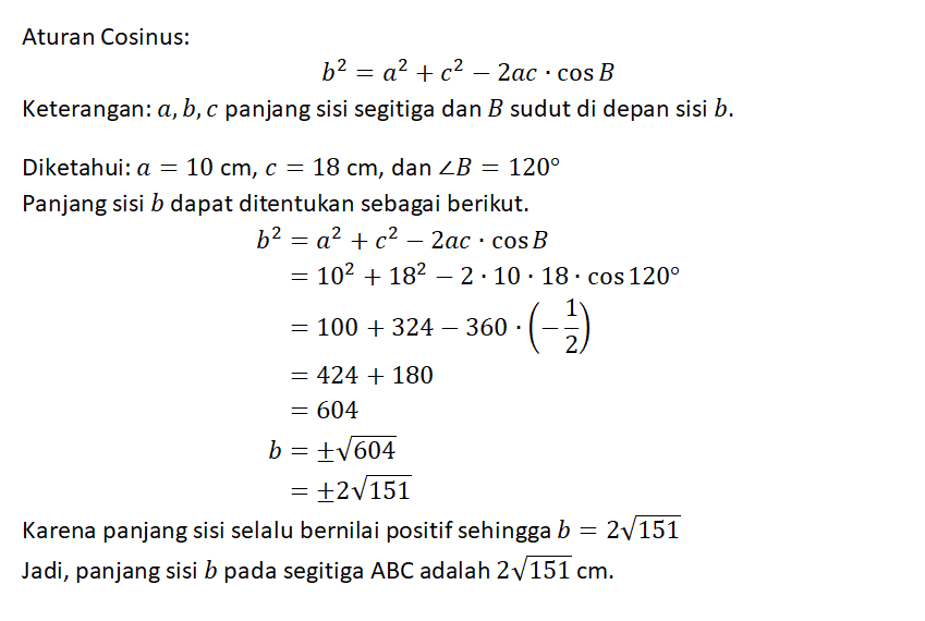 Tentukan Nilai Panjang Sisi B Pada Segitiga ABC Ji...