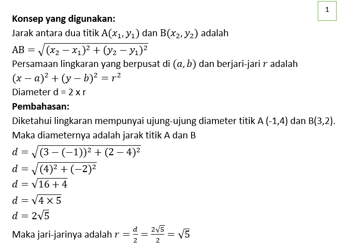 Persamaan Lingkaran Yang Mempunyai Ujung-ujung Dia...