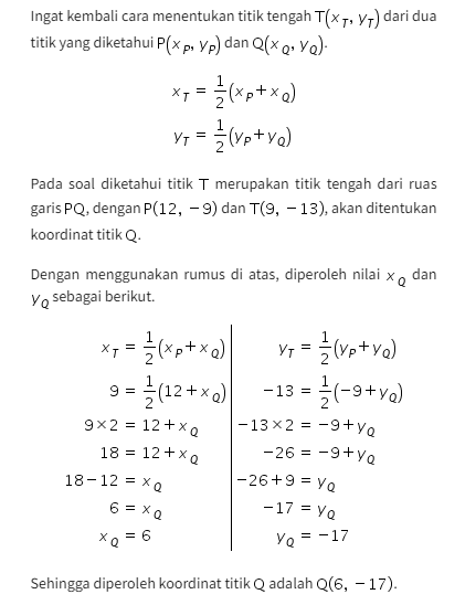 T Adalah Titik Tengah Ruas Garis PQ. Tentukan Koor...