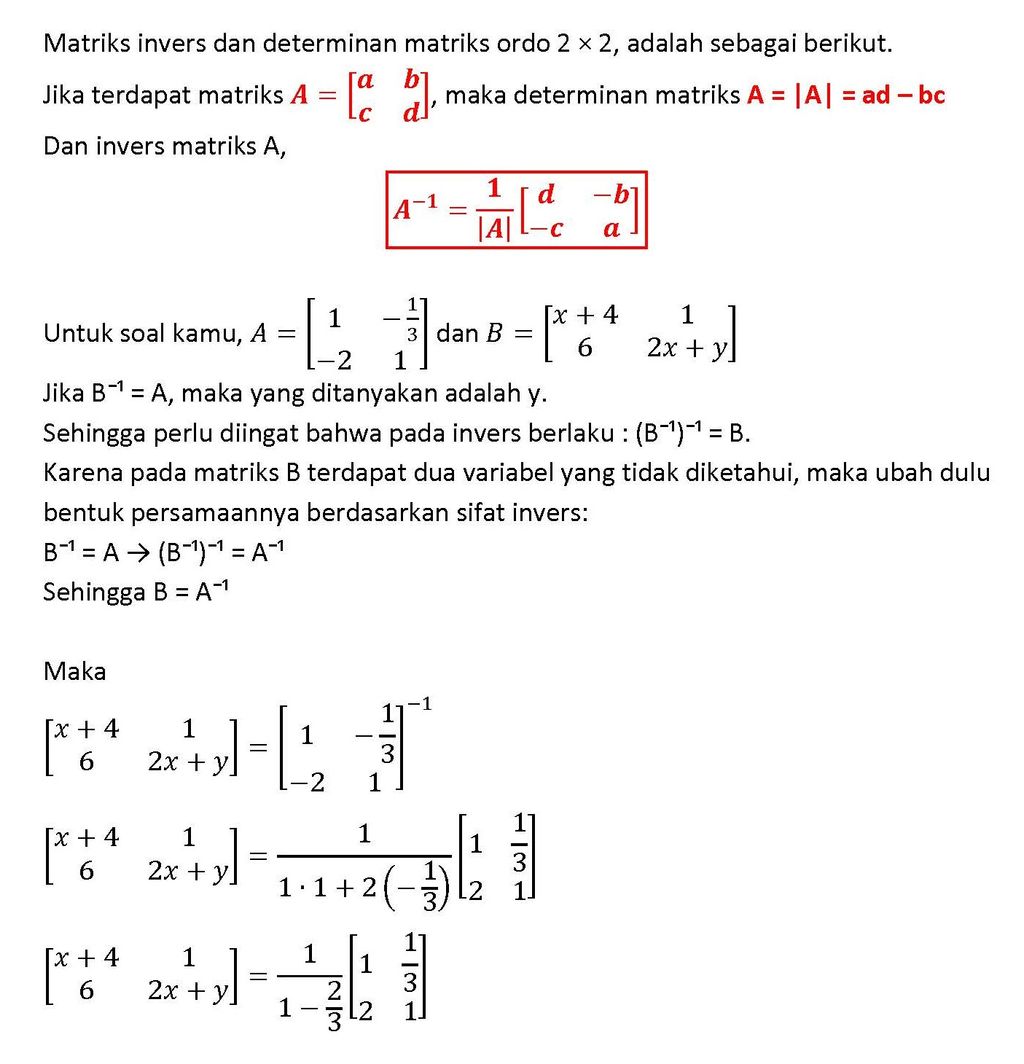 Diketahui Matriks A=[(1 -1/3)(-2 1)] Dan B=[(x+4 1...