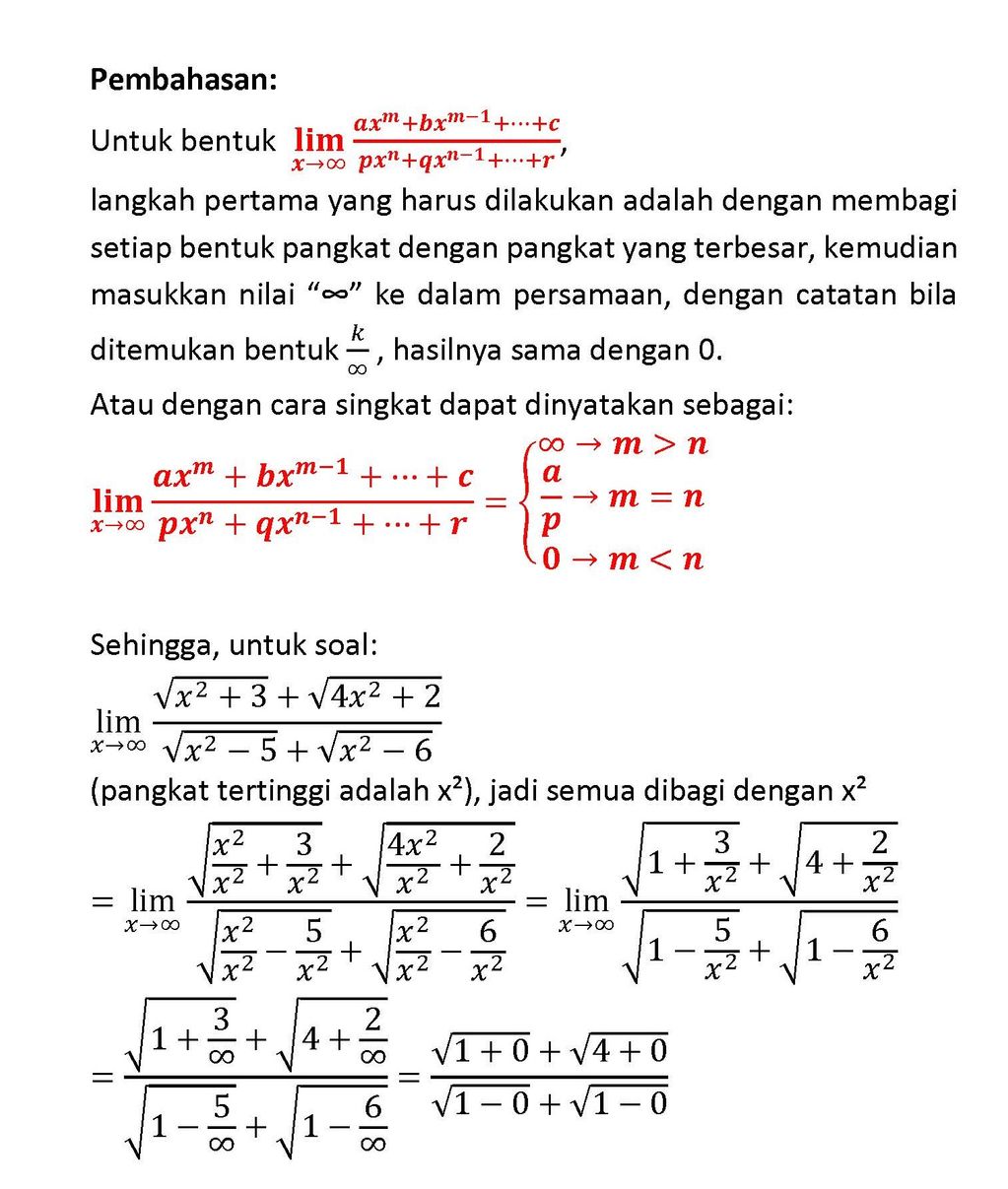 Hitunglah Limit Fungsi Berikut: Limit X →∞(√(x^(2...