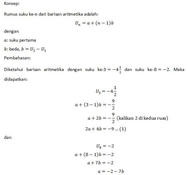 Jika Diketahui Barisan Aritmetika Dengan Suku Ke−3...