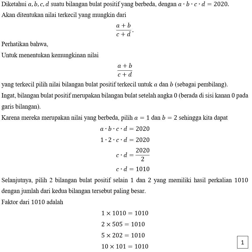 Jika A,b,c,d Adalah Bilangan Bulat Positif Berbeda...