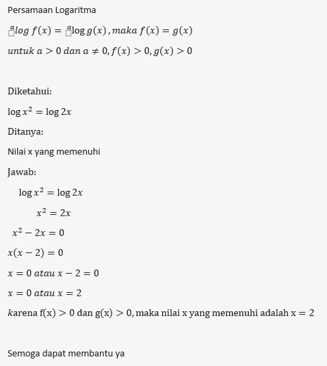Log x² = log 2x...