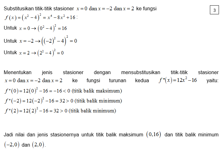 Tentukan Nilai Stasioner Dan Jenis Stasioner Dari ...