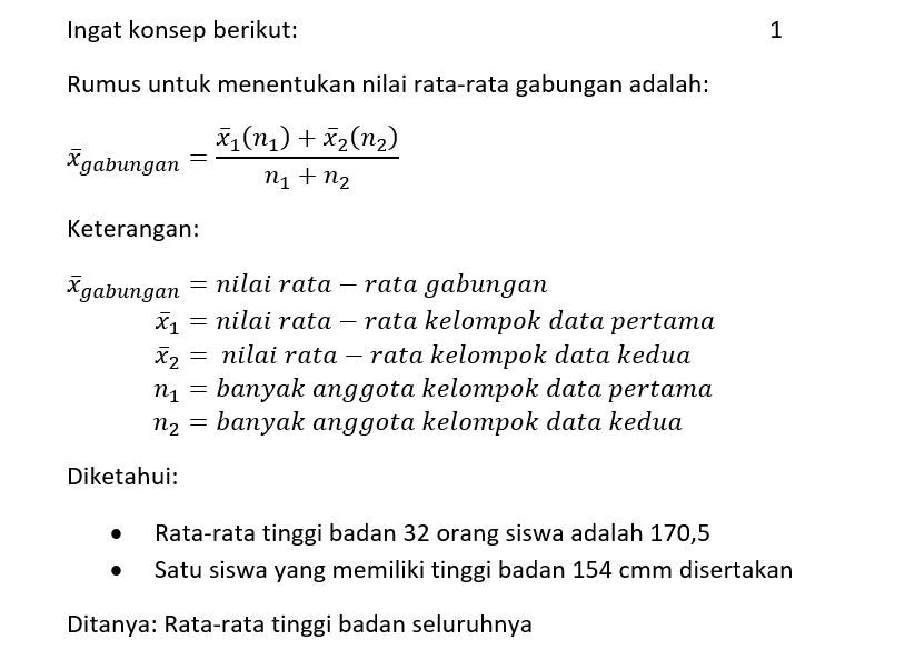 Rata Rata Tinggi Badan 32 Orang Siswa 170,5 Cm. Ji...