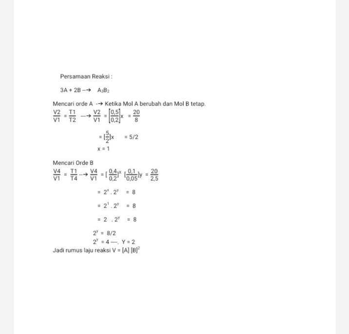 Bagi reaksi, 3A + 2B A3B2 Diukur waktu yang diper...