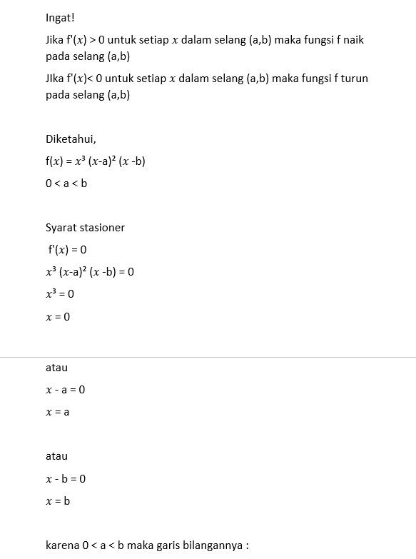 Diketahui F^' (x)=x^3 (x-a)^2 (x-b) Dengan 0 B,f M...