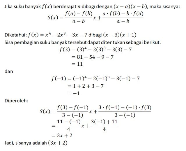 Suku Banyak X^4 - 2x^3 - 3x - 7 , Di Bagi Dengan