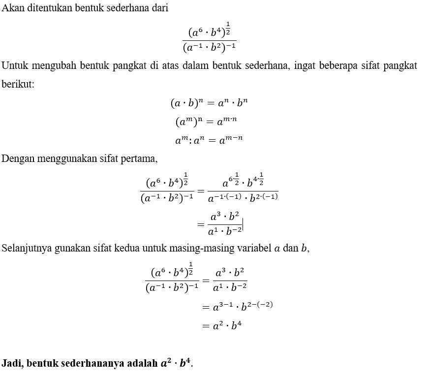 Bentuk Sederhana Dari (a^(6)⋅b^(4))^(1/2)/(a^(−1)⋅...