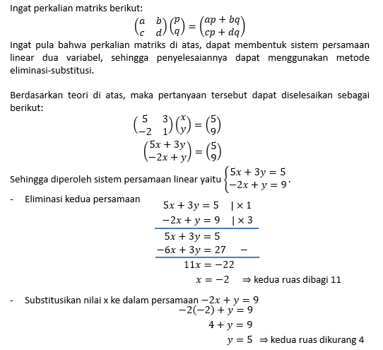 Untuk Nilai X Dan Y Yang Memenuhi Persamaan Matrik...