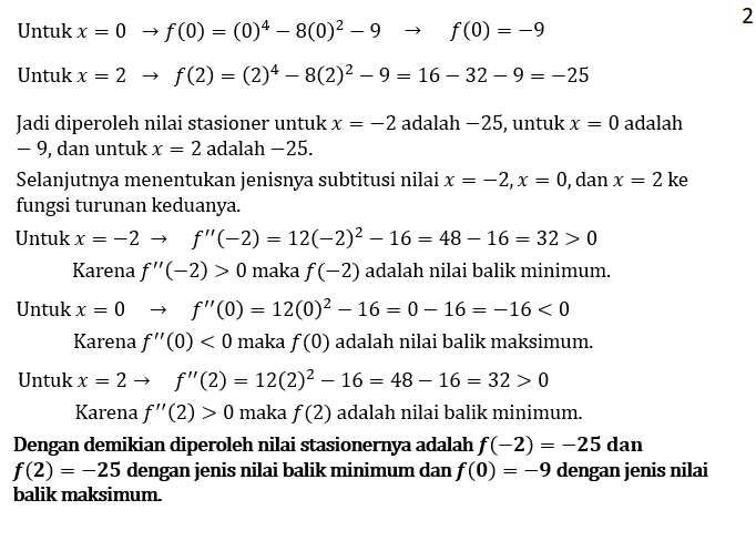 Tentukan Nilai Stasioner Dan Jenisnya Pada Fungsi 8284