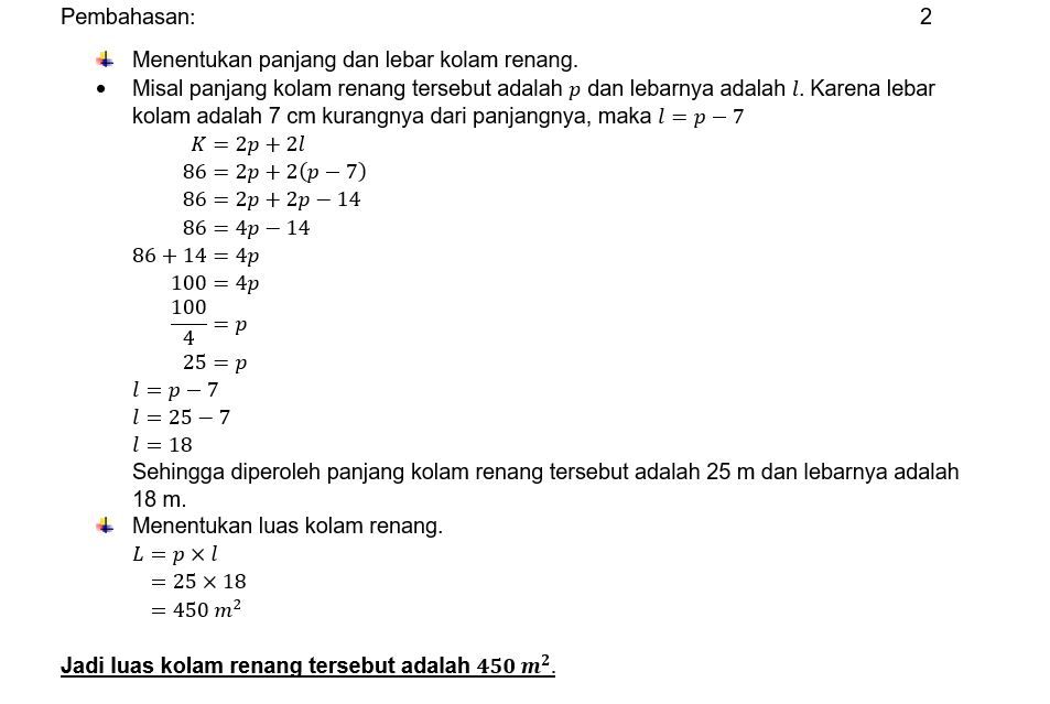 Suatu Kolam Renang Berbentuk Persegi Panjang Denga...