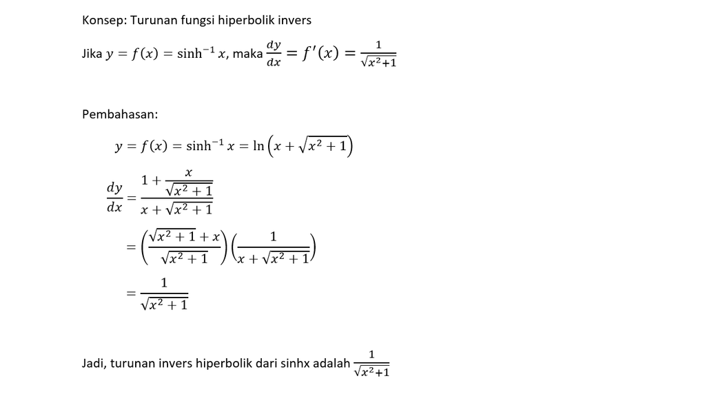 Turunan Invers Hiperbolik Dari Sinhx 0234