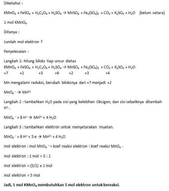 Hitunglah mol elektron yang diperlukan untuk mengu...