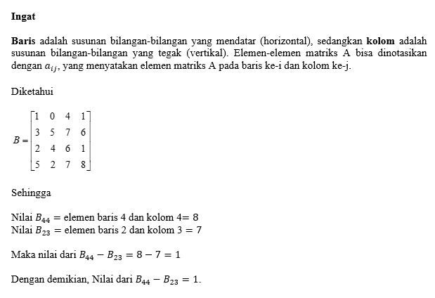 Jika Matriks B = [(1 0 4 1)(3 5 7 6)(2 4 6 1)(5 2 ...