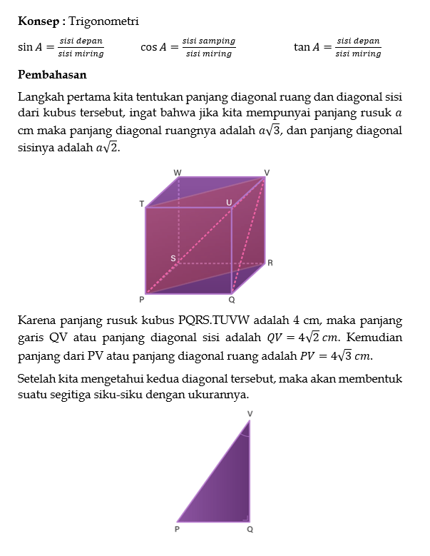 Diketahui Kubus PQRS.TUVW Dengan Panjang Rusuk 4cm...