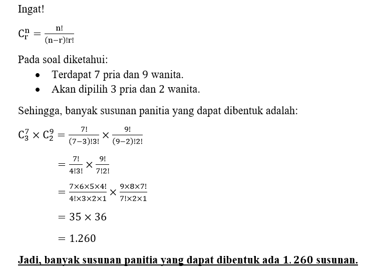 Suatu Kepanitiaan Terdiri Dari 3 Pria Dan 2 Wanita...