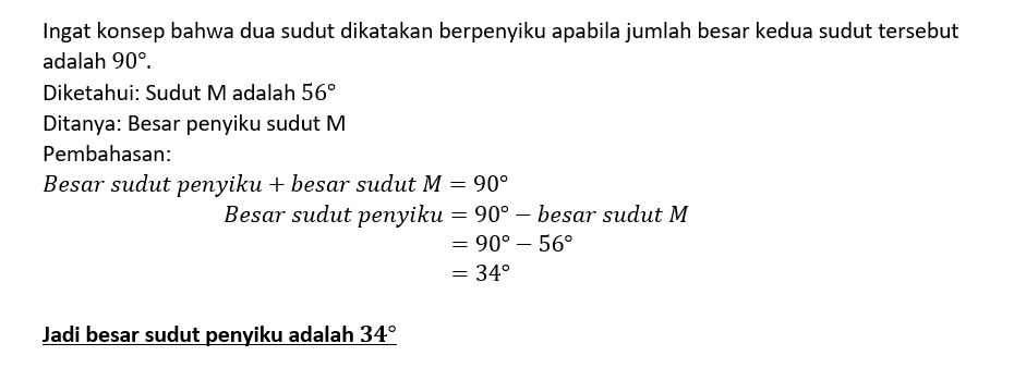 Jika Besar Sudut M 56° Maka Besar Penyiku Sudut Te