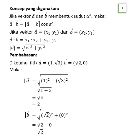 A = (1 √3), B = (√2 0). Tentukan Sudut Antara A Da...