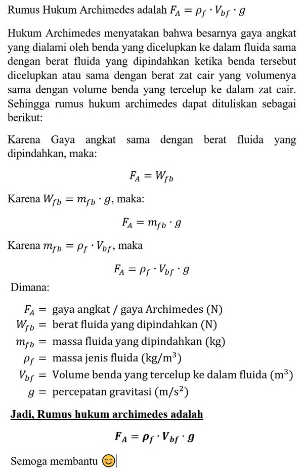 Rumus Hukum Archimedes Apa Ya Kak