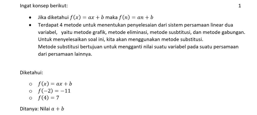 Diketahui Fungsi F(x) = A×+b. Jika (-2)=-11 Dan F ...