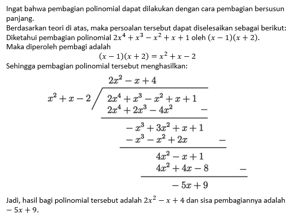 Tentukan Hasil Bagi Dan Sisa Dari Pembagian Polino...