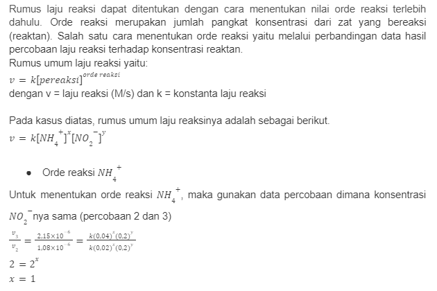 Data Percobaan Dari Reaksi : NH4^+ (aq) + NO2^- (a...