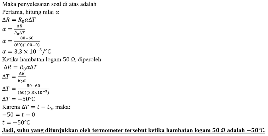 Sebuah Termometer Hambatan Logam Memiliki Hambatan