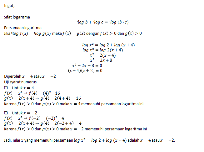Log x² = log 2 + log(x+4)...