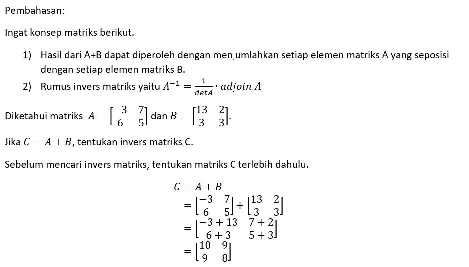 Diketahui Matriks A=[(−3 7)(6 5)] Dan Matriks B=[(...