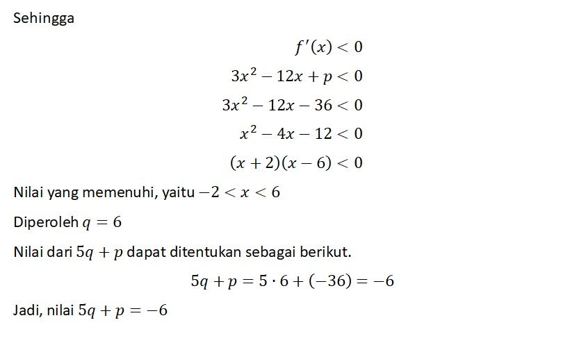 Diketahui Fungsi F(x) = X^3 -6x^3 + Px + 21 Turun ...