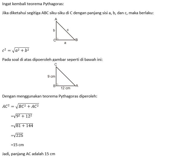 Diketahui Segitiga ABC Siku Siku B. Panjang Sisi A...