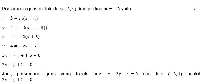 Persamaan Garis Yang Melalui Titik (-3,4) Dan Tega...