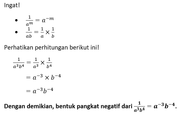 Nyatakan Dalam Bentuk Pangkat Negatif! 1/(a³b⁴)=.....