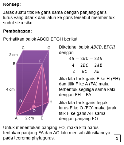 Diketahui balok ABCD.EFGH dengan AB = 2BC = 2AE