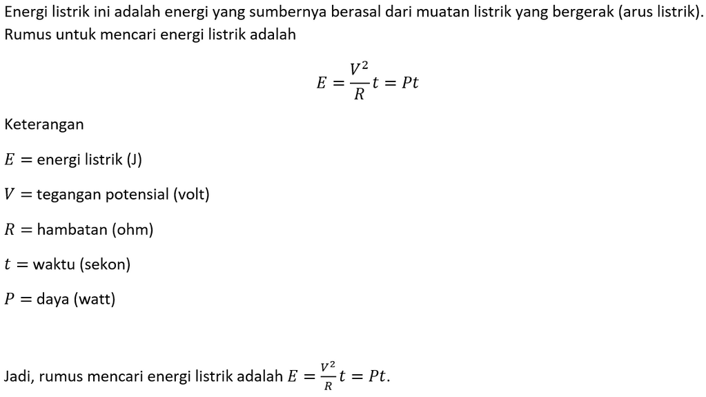 Rumus Mencari Energy Listrik Dan Yang Diketahuinya...