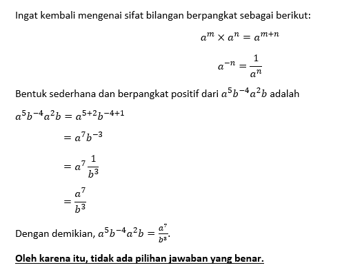 Bentuk Sederhana Dan Berpangkat Positif Dari A5b−4...