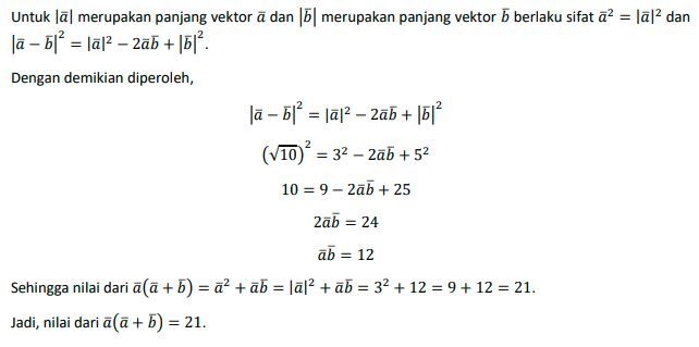 Jika |a|=3,|b|=5, Dan |a-b|=√10. Nilai Dari A·(a+b...