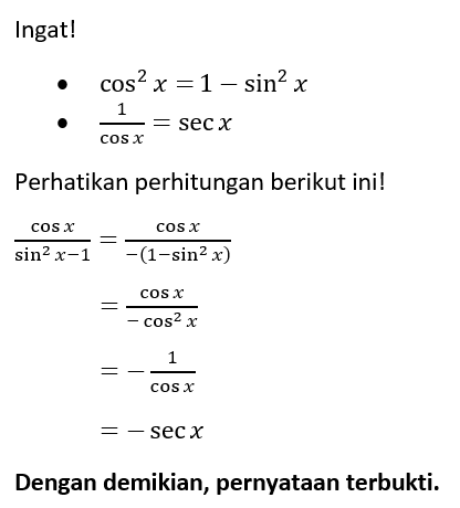 Buktikan Identitas Trigonometri Berikut A. (cos X)...