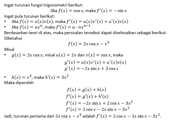 Tentukan Turunan Pertama Fungsi Trigonometri Berik...