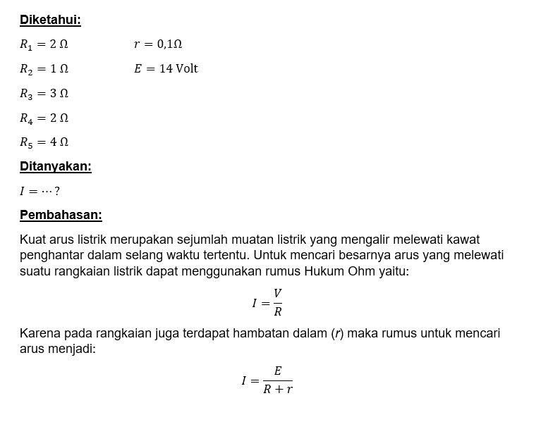 Jika R1 = 2 ohm, R2 =1 ohm, R3 = 3 ohm, R4 = 2 ohm...