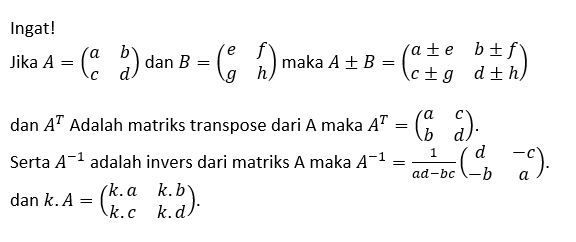 Diket B=[(4 0)(-1 2)]dan C=[(1 -1)(2 0)] Invers Da...