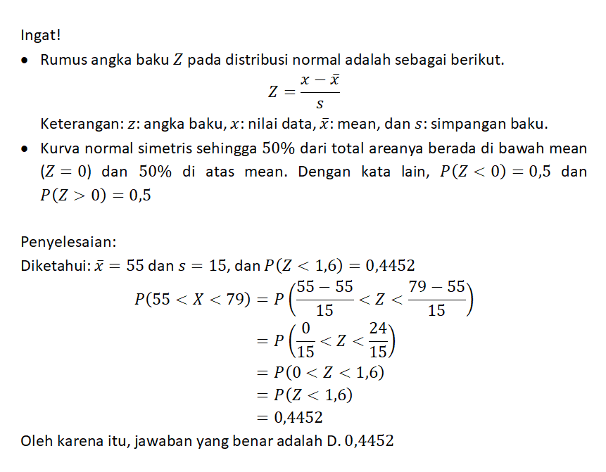 Diketahui Data Berdistribusi Normal Dengan Mean 55