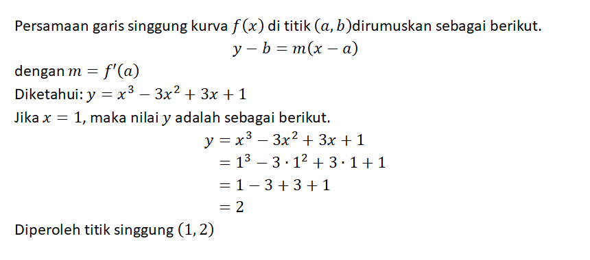 Persamaan Garis Singgung Kurva Y=x³-3x²+3x+1 Di Ti