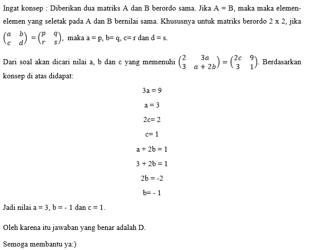 1. Nilai A,b, Dan C Dari Kesamaan Dua Matriks ([2,...