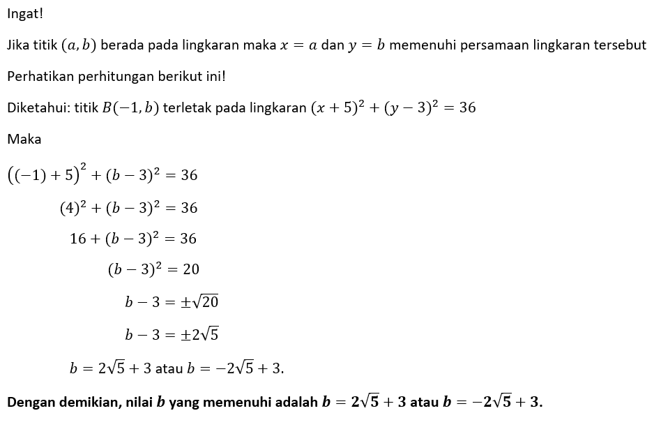 Batasan Nilai 𝑏 Agar Titik B(-1, B) Terletak Pada ...