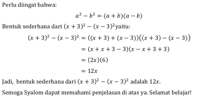 Bentuk Sederhana Dari (x+3) ²-(x-3) ²=......