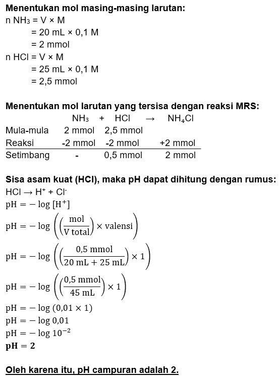 Sebanyak 25 Ml Larutan Hcl 0 1 M Ditetesi Dengan N