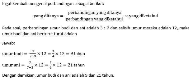 Perbandingan Umur Budi Dan Ani Adalah 3 : 7 Dan Se...